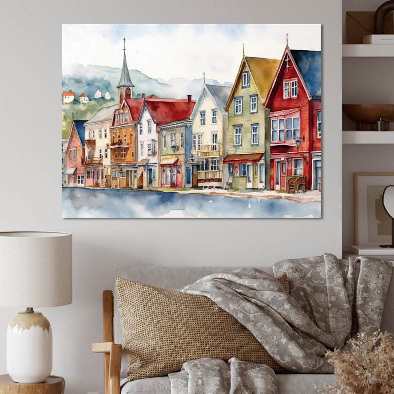 Terre-Neuve côtière rétro II - Canada, art mural, Toile tendue, H 24 po x l 32 po x P 1 po