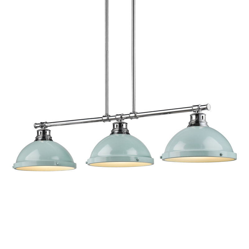 Luminaire suspendu en forme de dôme à 3 lumières pour îlot de cuisine Drakeford, Pewter, Écume de mer