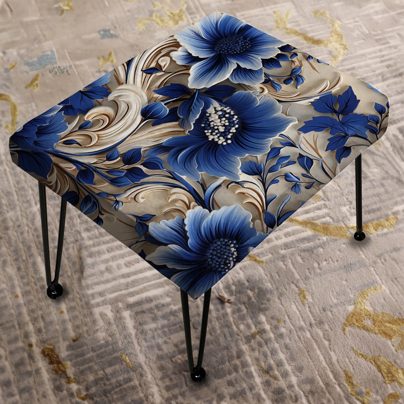 Repose-pieds rectangulaire bleu et blanc Cobalt