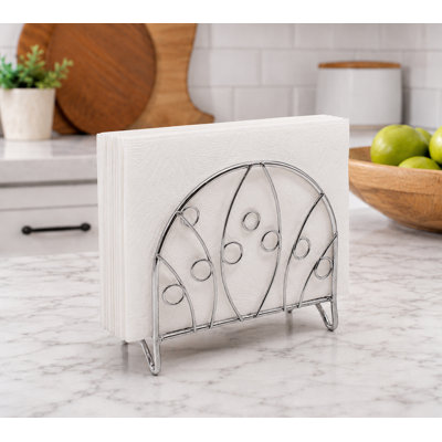 Decorative Chrome Metal Napkin Holder with Leaf & Circle Design – Freestanding Tabletop Napkin Organizer for Kitchen, Dining Table & Countertop