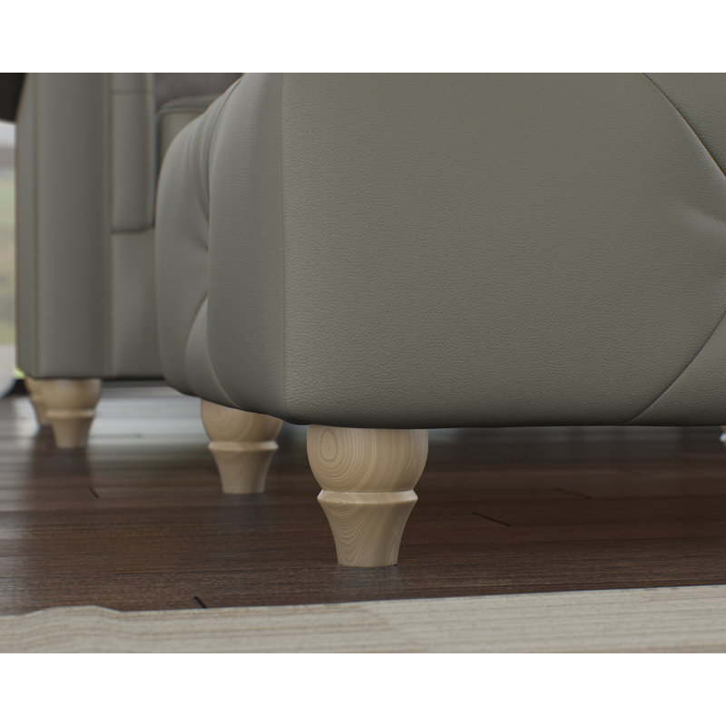Melrose 65Cm Wide Genuine Leather Tufted Square Ottoman, Stone Grey, Walnut