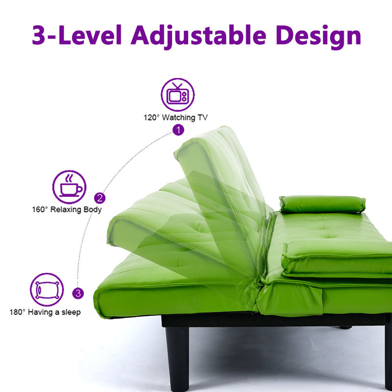 Canapés-lits 67 po en similicuir convertible avec console inclinable 67 po, Vert