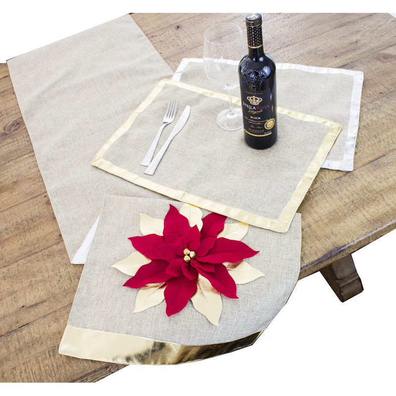 Elron Floral Christmas Table Runner, Red/Gold/Natural, 83" x 16"