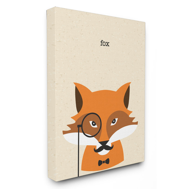 « typographique hipster fox », reproduction d’art sur fond texturé surdimensionnée, H 30 po x l 24 po, Toile tendue