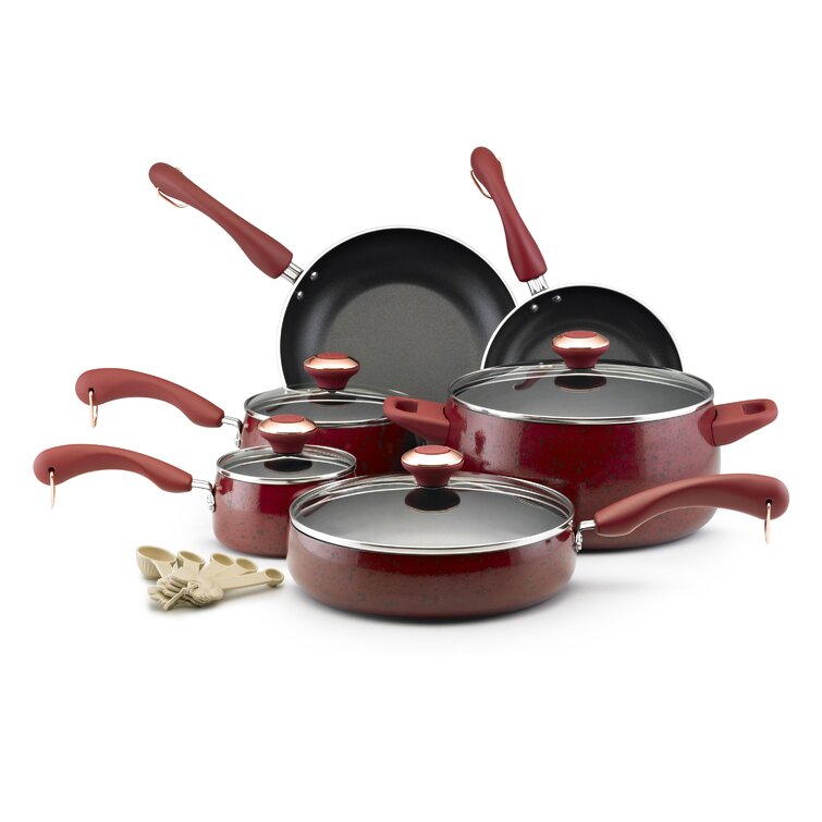 Porcelain Nonstick 15 Piece Cookware Set in 15 Piece Set in Red Speckle