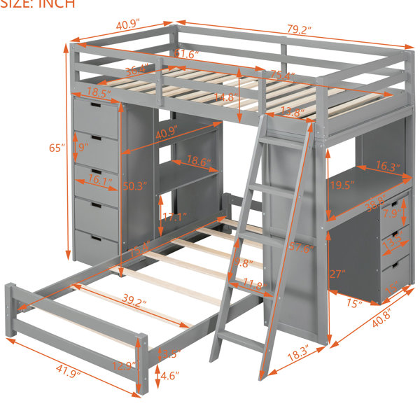 Latitude Run® White Twin Over Bunk Bed With Shelf And Drawer - Save ...
