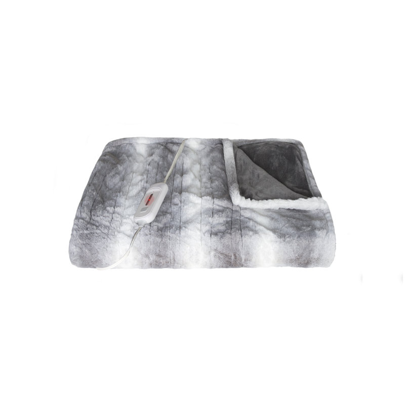 Jeté en faux fourrure chauffant Alondra, Gris / blanc