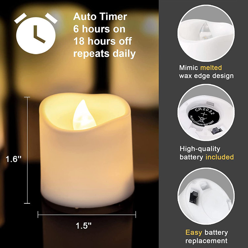 Unscented Flameless Tealight Candle, 1.6" H x 1.5" W x 1.5" D