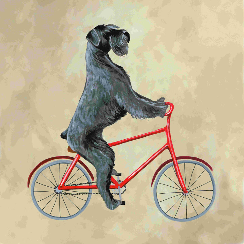Schnauzer géant à bicyclette - peinture sur toile tendue, H 12 po x l 12 po, Non, Cadre simple blanc