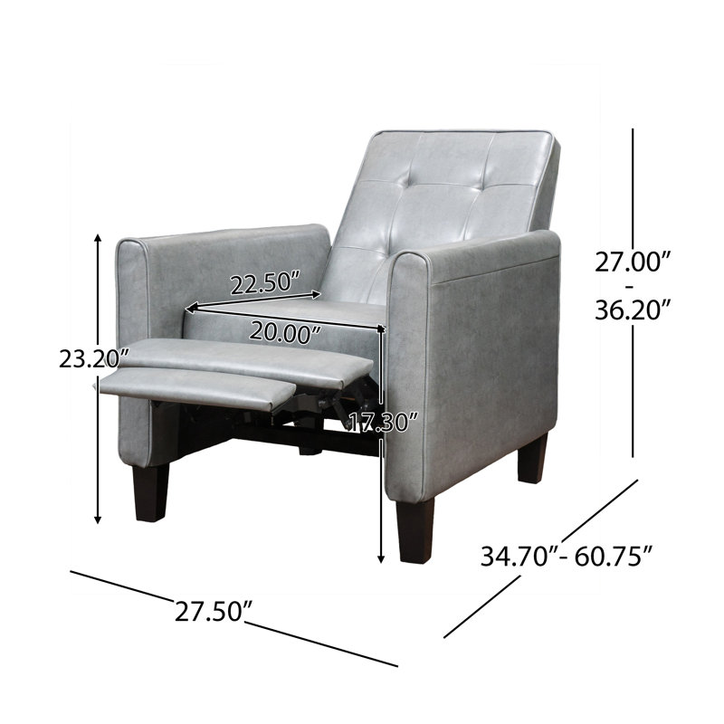 Fauteuil inclinable en cuir PU de 27,50 po de largeur Josslynn, Cuir PU gris foncé Josslynn