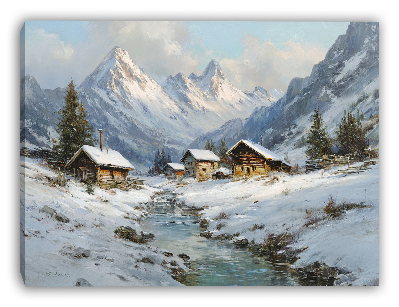 Ophelia & Co. Alpine Cabins in Winter Light Wrapped Canvas Wall Art ...