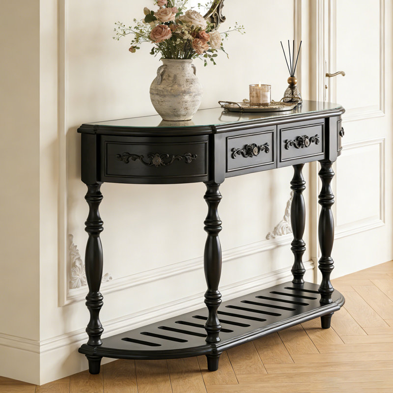 Curved Console Table With 4 Drawers & 1 Shelf, Versatile For Hallway, Living Room, Black