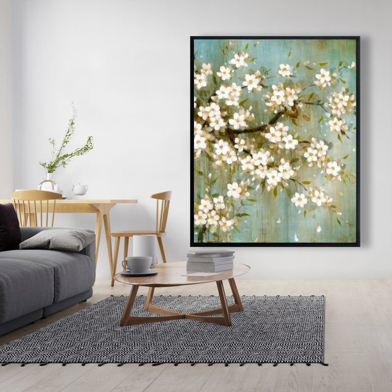 White Cherry Blossom Print On Canvas