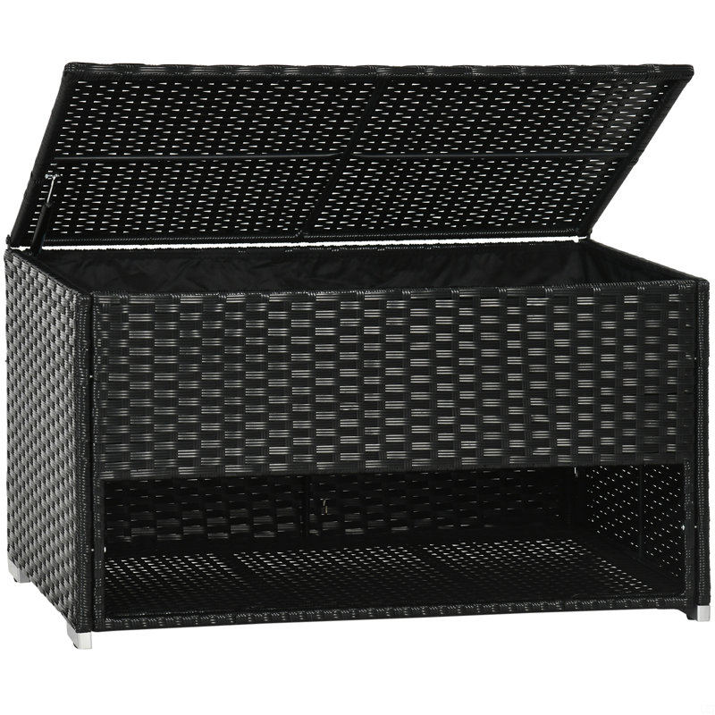 Outdoor Deck Box & Shoe Storage, PE Rattan Wicker Towel Rack With Liner