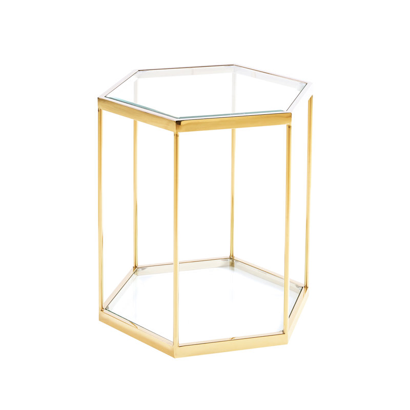 Table de bout en verre avec plateau en acier inoxydable doré - augmente le rangement, facile à nettoyer et à installer rapidement