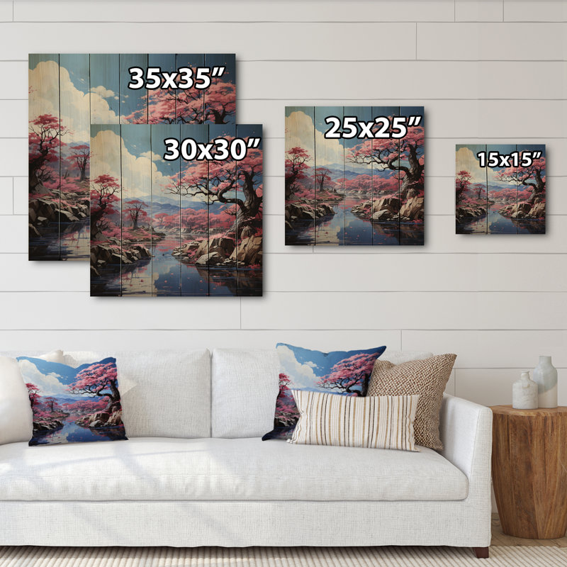 Fleur de cerisier Venetta, Japon, sérénité II sur bois, H 15 po x l 15 po x P 0,78 po