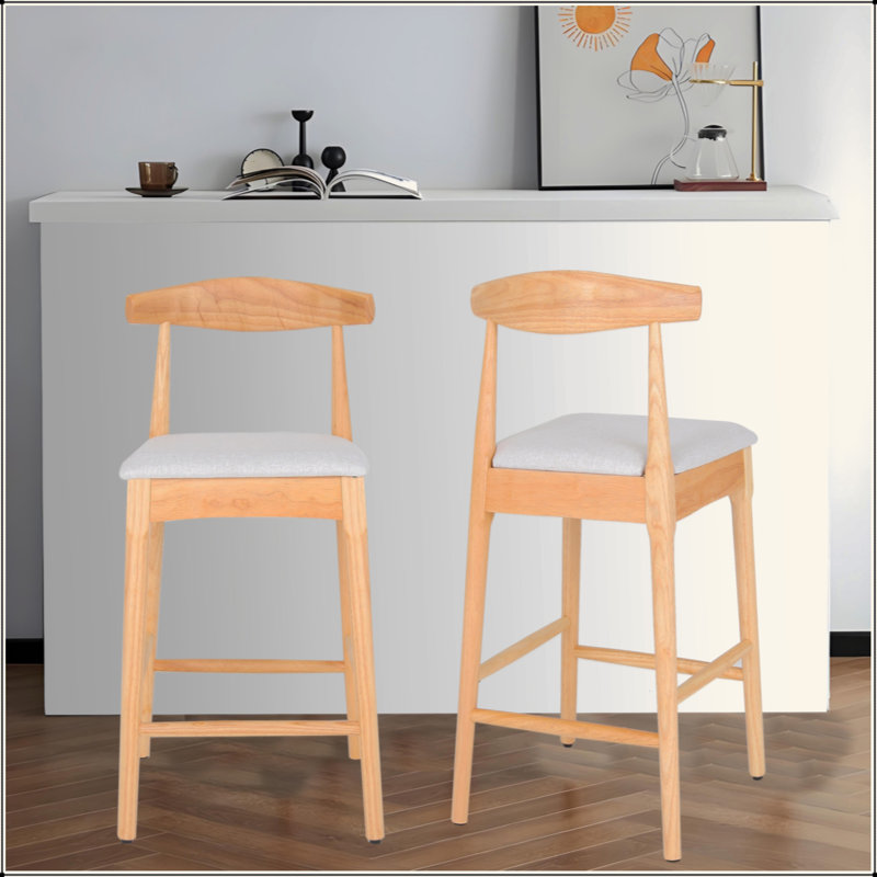 Tabourets de comptoir en bois massif de style moderne Mid-Century 24 po, tabourets de bar rembourrés avec pieds en bois pour îlot de cuisine