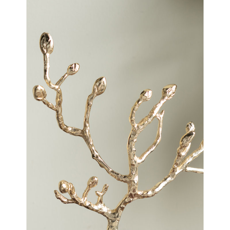 13.5X4.3X19.5" Decorative Cast Aluminum Tree Sculpture With Gold Finish