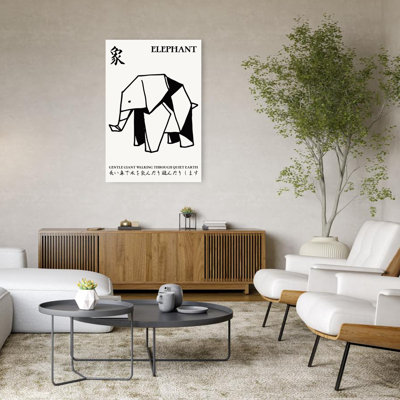 «Gentle Origami Elephant», art mural minimaliste