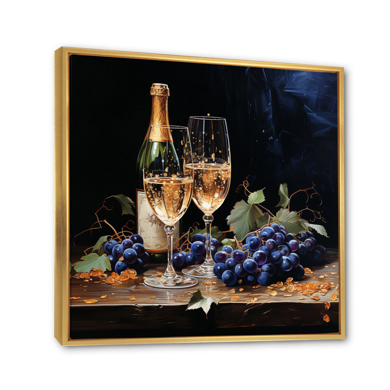 Champagne Christmas Celebration III - reproduction sur toile, H 16 po x l 16 po x P 1 po, Cadre flottant doré