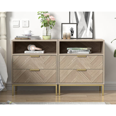 Table de chevet moderne pour chambre à coucher, table de chevet carrée 2 tiroirs avec rangement pour chambre à coucher (ensemble de 2)