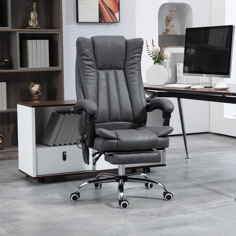 Chaise de bureau en microfibre Nishar Plush | Dossier haut avec massage à 6 points, fonction de chauffage, repose-pieds rétractable et hauteur réglable