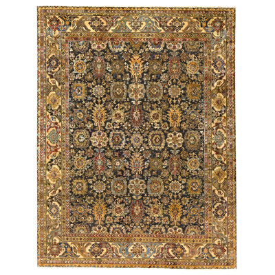 Tapis noir et crème noué à la main de haute qualité