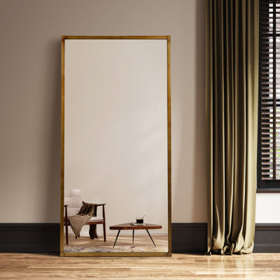 Brushed Gold Metal Framed Rectangular Wall Mirror, 80"x40"