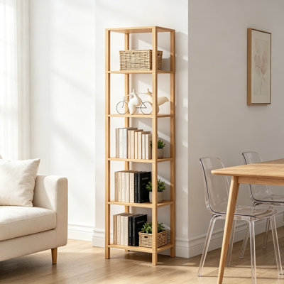 6-Tier Tall Bookcase, Narrow Bookshelf for Small Space, DIY Stackable Bookshelf, Industrial Style for Living Room, Office, Study, Entryway