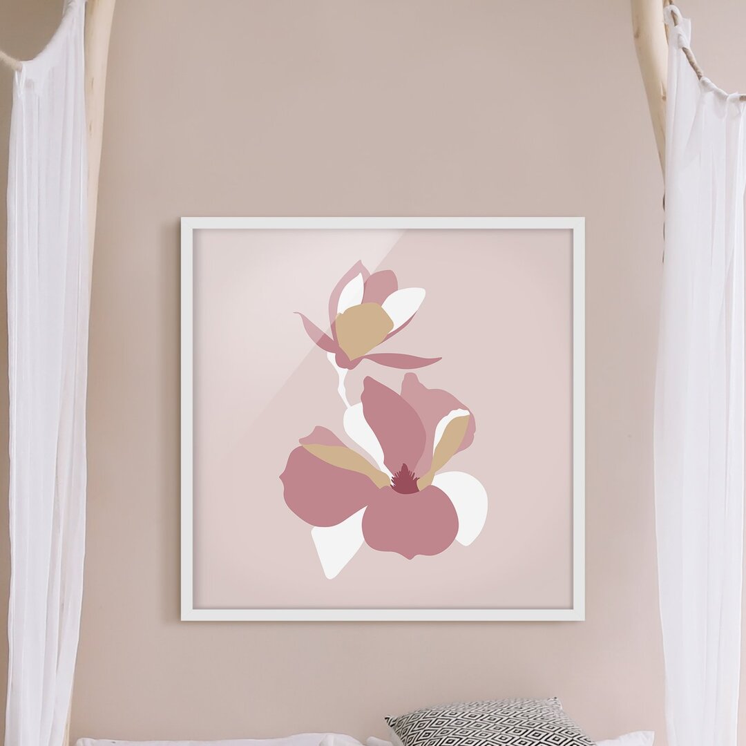 Gerahmtes Poster Line Art Flowers Pastel Pink