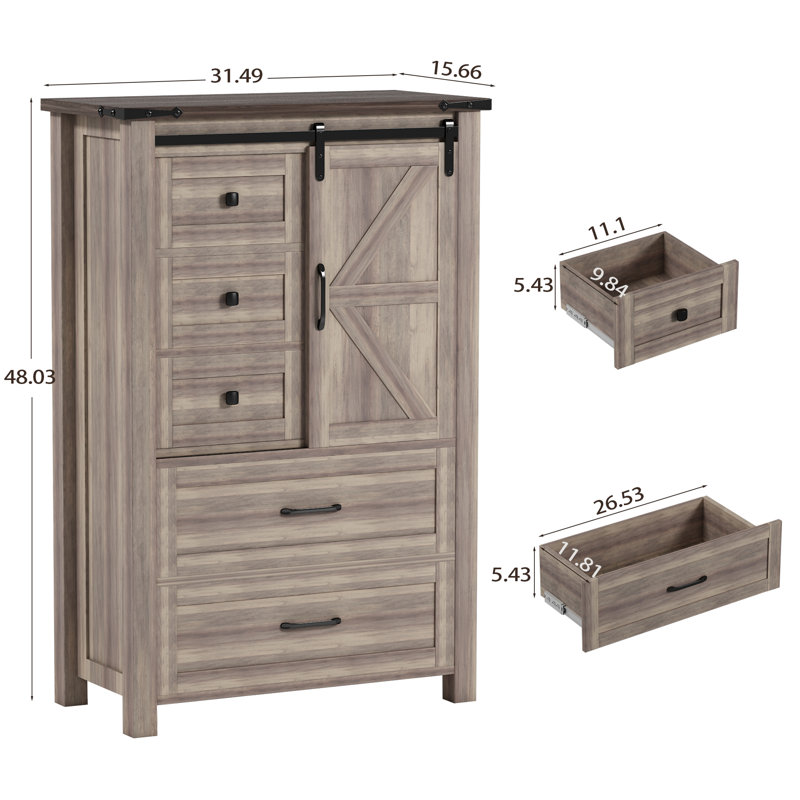 Commode 5 tiroirs Kaney, Brun