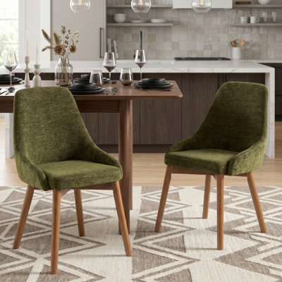 Modern Fabric Velvet Dining Chairs Set Of 2, Upholstered Kitchen Side Chairs With Solid Wood Legs, Mid-Century Accent Chairs For Dining Room, Living Room, Green