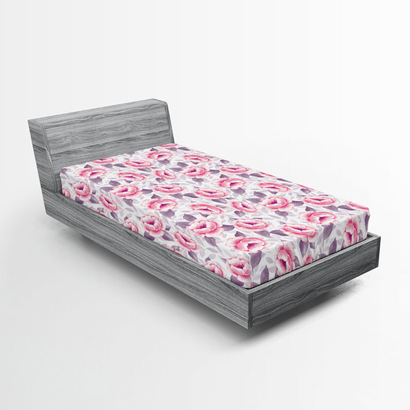 Drap-housse Ambesonne, Drap-housse de taille simple, Rose pastel, gris, rose / floral