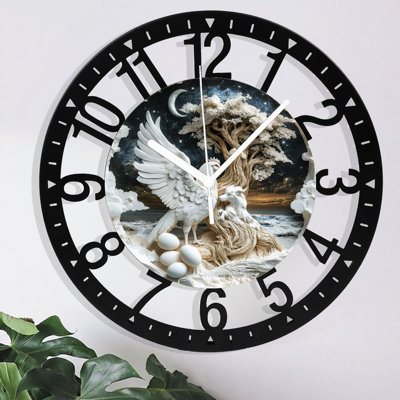 Metal Wall Clock for Living Room -10" Winged Rooster Goat Tree Eggs Beach Night Silent Non Ticking,Battery Operated, Antique Clocks for Farmhouse,Bedroom,Kitchen - Arabic Numerals