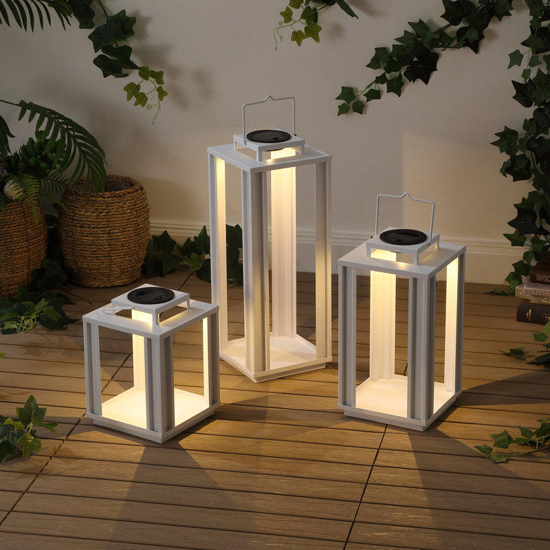 Leland Modern Industrial Integrated Indoor/Outdoor LED Solar Powered Lanterns, White