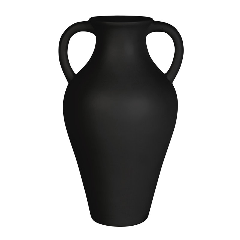 14" Two-Handle Ceramic Vase – Timeless Accent for Living Rooms & Mantels, Black