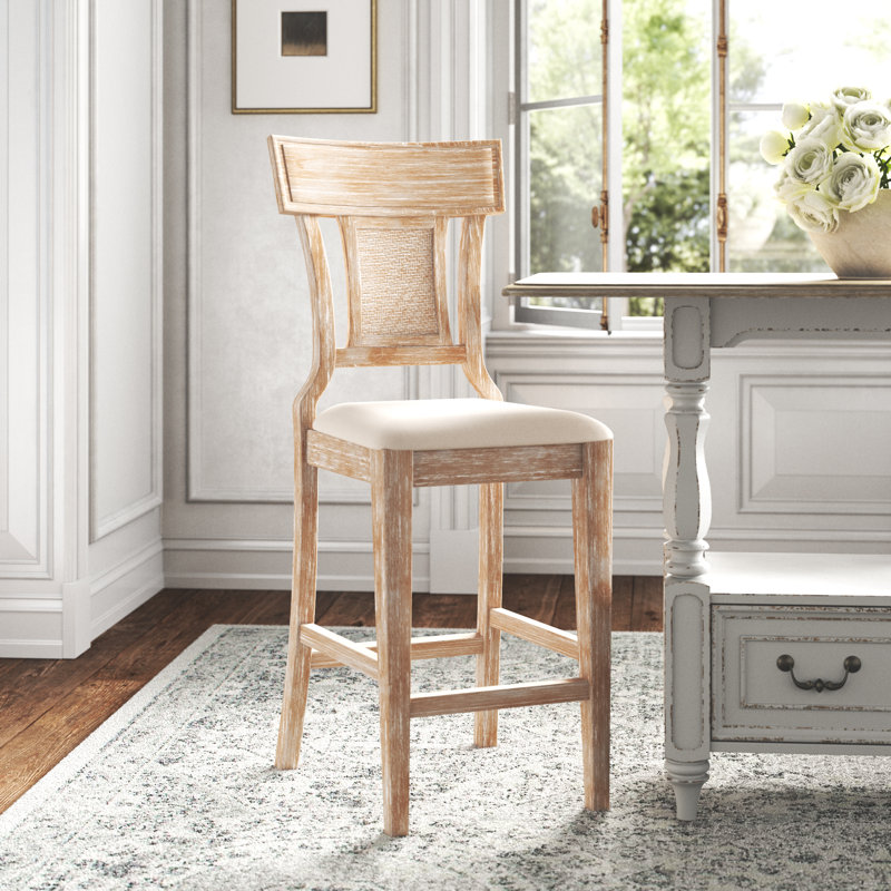 Gober Solid Wood Upholstered Bar & Counter Stool, Counter Stool (26" Seat Height), Rustic Brown