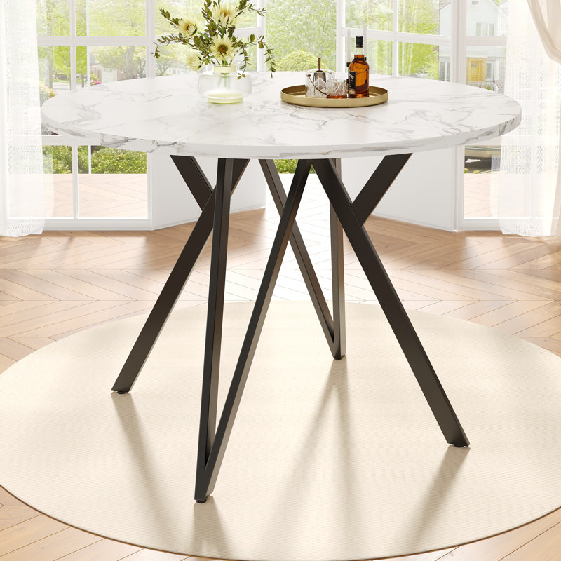 100 Cm Round Dining Table With Legs, Black