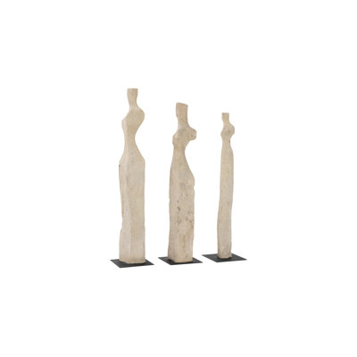 Ensemble de 3 statues femme en pierre blanche