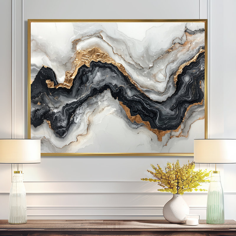 Altom - Abstract Wall Art, H 34 po x l 44 po, Cadre flottant, Doré