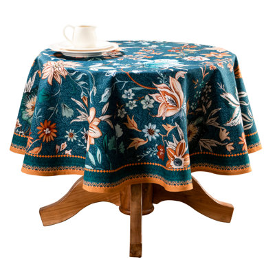 Maison d' Hermine Table Cloth Round Table 100% Cotton 63 Inches Fall Tablecloth Reusable Everyday Use for Thanksgiving Christmas Decorations Dining Farmhouse Party (Luxury Loft - Dark Teal)