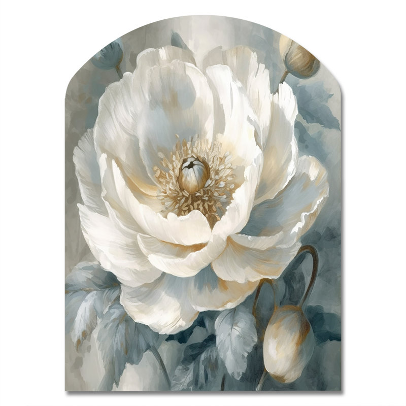 Blanc blanc pivoines symphonie I - pivoines asymétriques, art mural en métal blanc, H 34 po x l 25 po