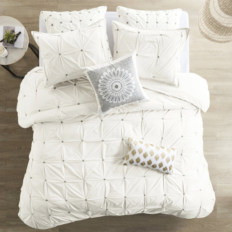 White Comforter Full/Queen - 3 Piece Elastic Embroidered Cotton, Fill, Hidden Bartacking To Preserve Cleanliness And Texture, 2 Shams Embroidery Keep Fabric Clean Fluffy,