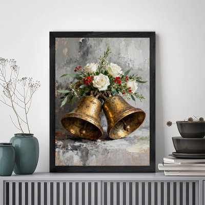 Black Framed Vintage  bells and flowers Wall Art Retro Style Framed Prints