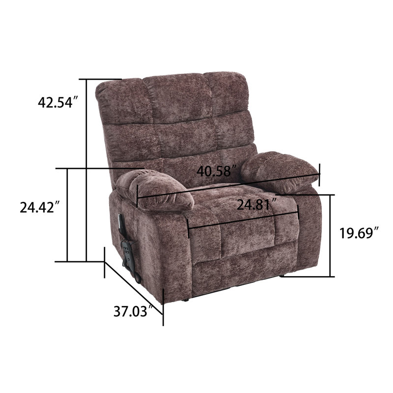 Classic Power Chenille Lift Recliner with Storage Pocket, Massage and Lumbar Heating Function, Brown Chenille