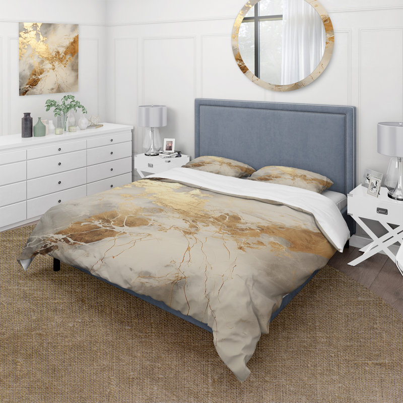 Ensemble de housse de couette beige et or Lightning III - formes abstraites, Housse de couette très grand et 2 très grandes t