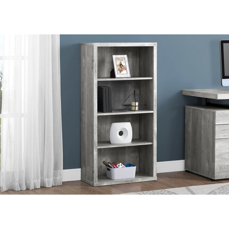Bibliothèque de 47,5 pouces de hauteur avec stratifié gris, moderne pour la décoration de chambre à coucher de bureau et de rangement à 5 niveaux en gris, grande surface