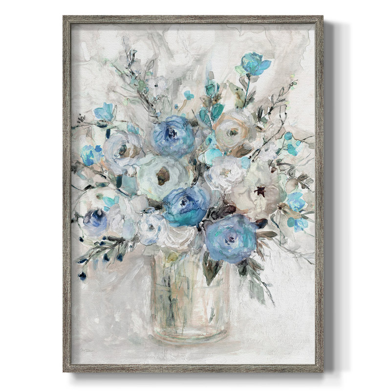 «Blue Contemporary Bouquet», reproduction encadrée - bois massif 48415, H 11 po x l 9 po