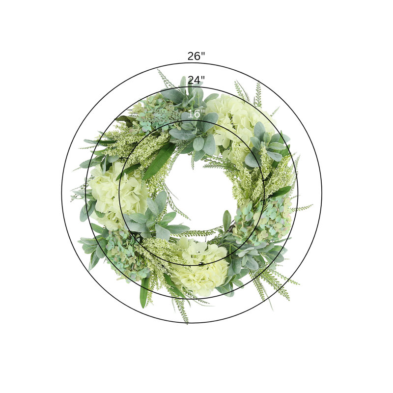 26" Grapevine Wreath With Hydrangea, Fern And Lamb's Ear