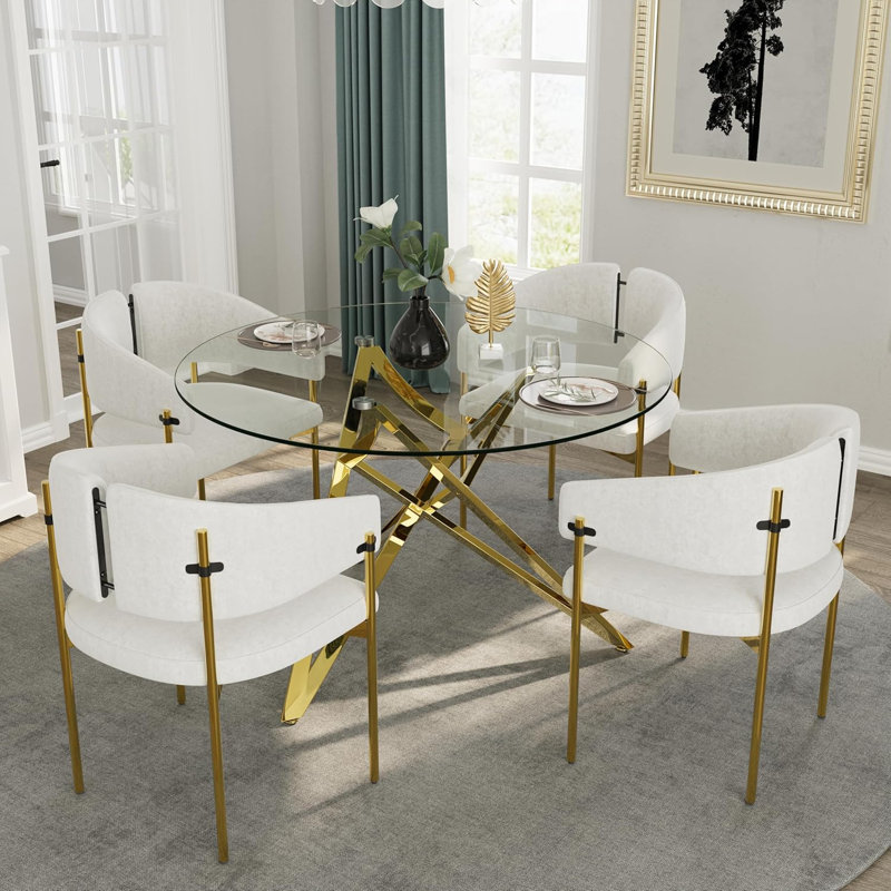 Luxury Velvet Dining Room Chairs With Armrest Design, Gold, White